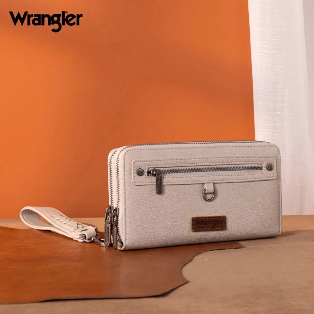 Wrangler Dual Zipper Compartment Large Wallet -Light Grey